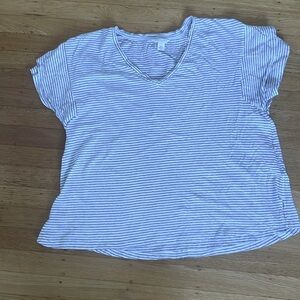 Caslon cotton/linen top sz L white w/ Navy stripe